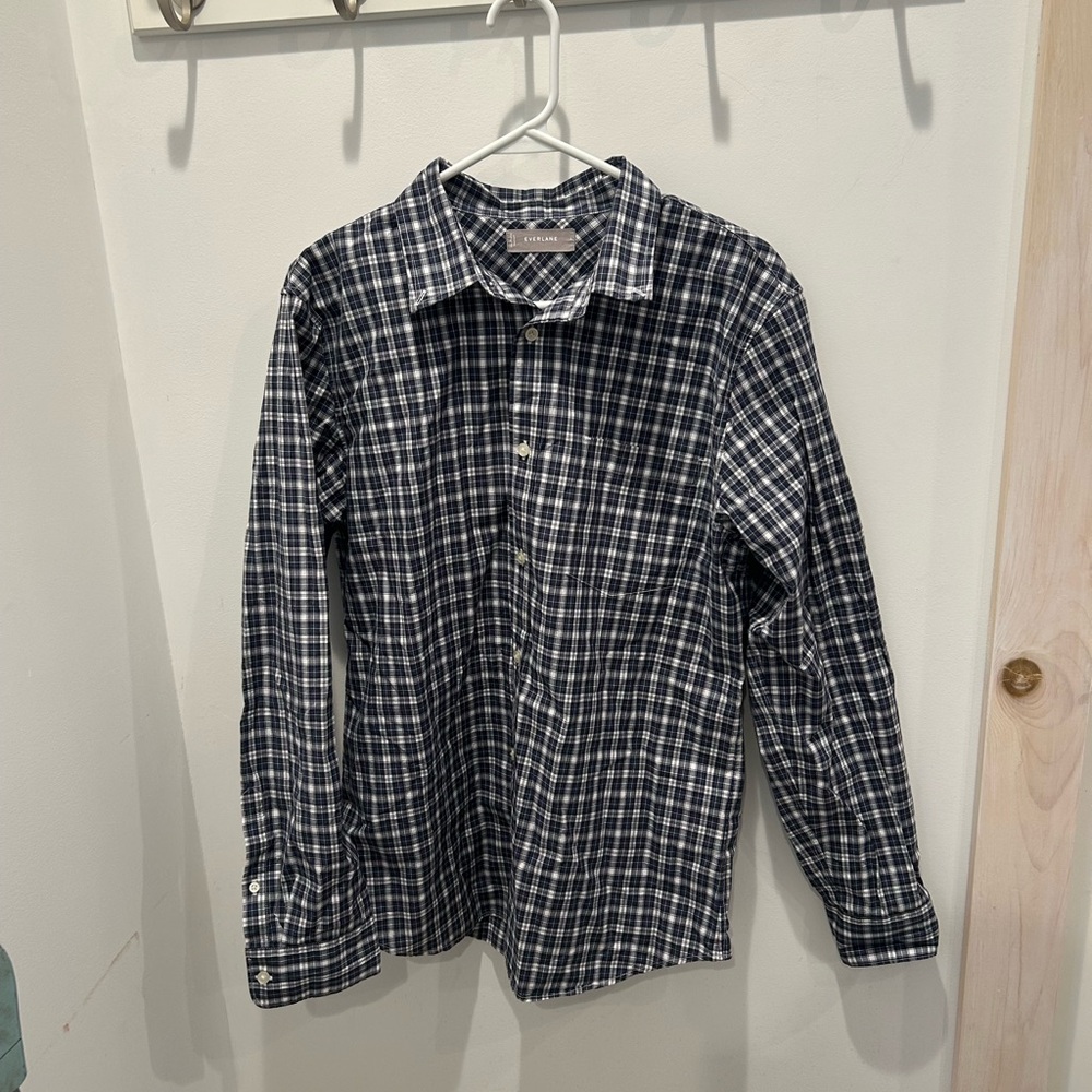 Everlane Mens Plaid Long Sleeve Button Down Shirt Size L 100% Cotton